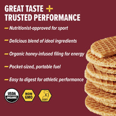Honey Stinger close-up of waffle surface highlighting crisp texture benefit