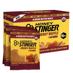 Honey Stinger front packaging showing organic waffles and brand benefits