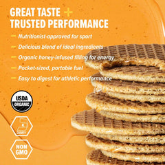 Honey Stinger waffle cross-section highlighting honey-infused filling and fast carbs