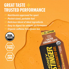Honey Stinger single gel packet close-up ready to consume for energy