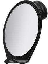 HONEYBULL front view of black fogless shower mirror showing clear reflection benefit
