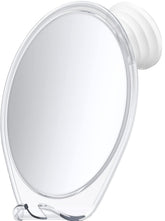 HONEYBULL front view white shower mirror showing clear reflection and compact design