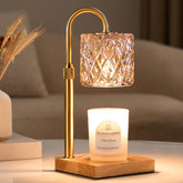 Hong-in front view lamp on wooden base shows elegant decor and safe flameless heating