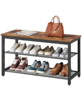 HOOBRO front view bench showing rustic brown top and three-tier storage for neat entryways
