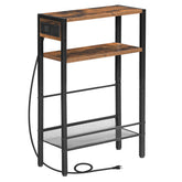 HOOBRO slim side table front view showing rustic brown top and black frame, ideal for tight spaces