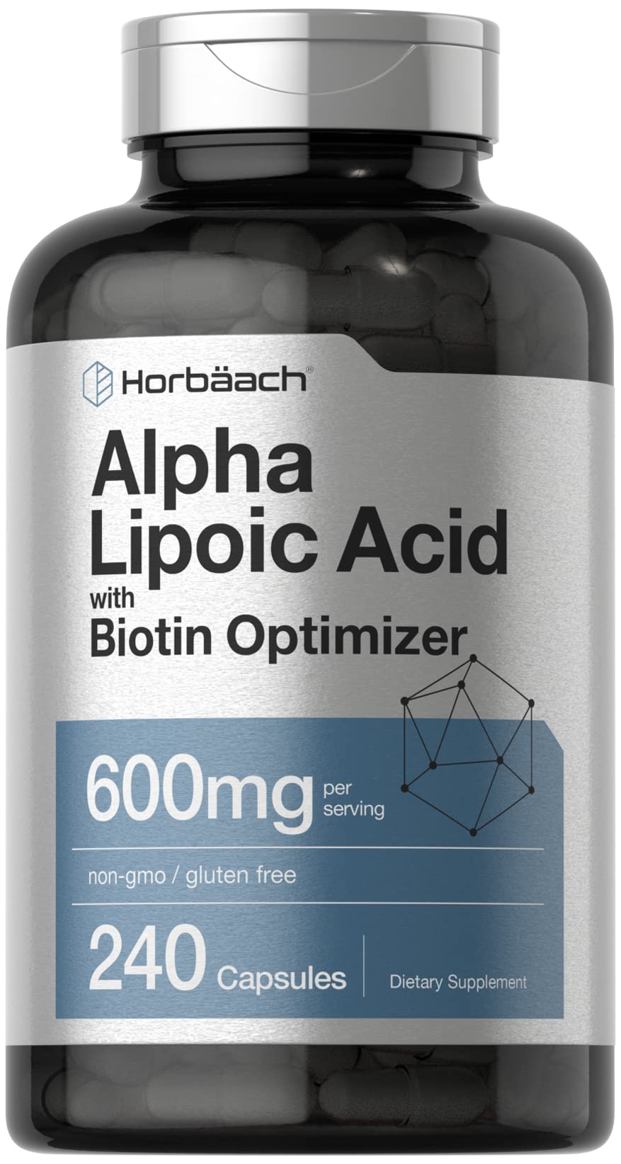 Horbäach bottle front showing label and capsule count for clear choice