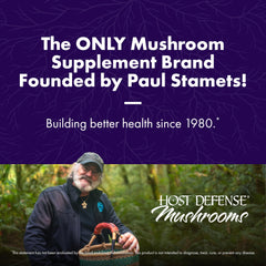 Host Defense label detail highlighting organic mycelium and non-GMO benefits