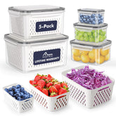 HOTEC front view of 5-piece set showing sizes and clear BPA-free benefit