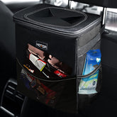 HOTOR front view showing compact black trash can and tidy interior benefit