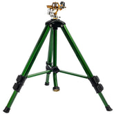 Hourleey front view of full sprinkler on tripod showing stable setup and broad coverage