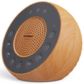 HOUSBAY front view wood-grain with forward-facing speaker showing natural finish and calm aesthetic