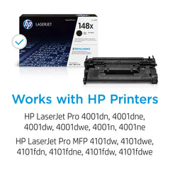 HP 148X side label close-up highlighting compatibility and model W1480X for easy identification