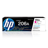 HP 206A magenta front packaging showing brand and reliable color