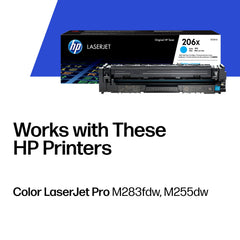 HP 206X cyan side label highlighting compatibility and easy identification
