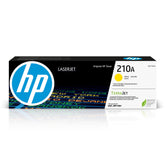 HP 210A yellow cartridge front view showing brand and secure fit