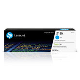 HP 218A front packaging showing cyan cartridge and compatibility benefits