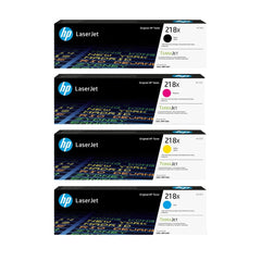 HP front packaging of 218X 4-pack showing product and compatibility benefits
