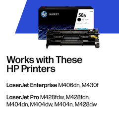 HP 58A side label close-up showing compatibility and yield to help confirm correct cartridge