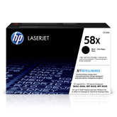 HP 58X front packaging showing model and benefits for reliable printing