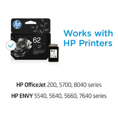 HP 62 black cartridge side chip view showing printer compatibility feature