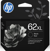 HP 62XL black cartridge front view showing label and brand benefit