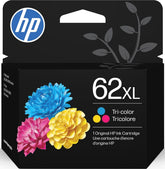 HP 62XL front packaging showing cartridge and model C2P07AN benefit consistent prints