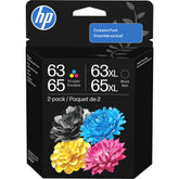 HP black and tri-color cartridge two-pack front packaging showing compatibility