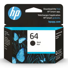 HP 64 front packaging showing cartridge and compatibility benefits