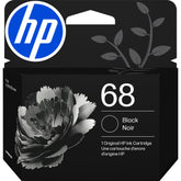 HP 68 black front packaging showing cartridge and branding, ensures easy identification