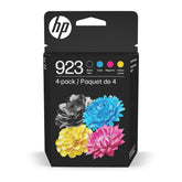 HP 923 four-pack front view showing all four cartridges for reliable printing