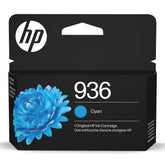 HP 936 cyan front packaging showing product and brand benefits
