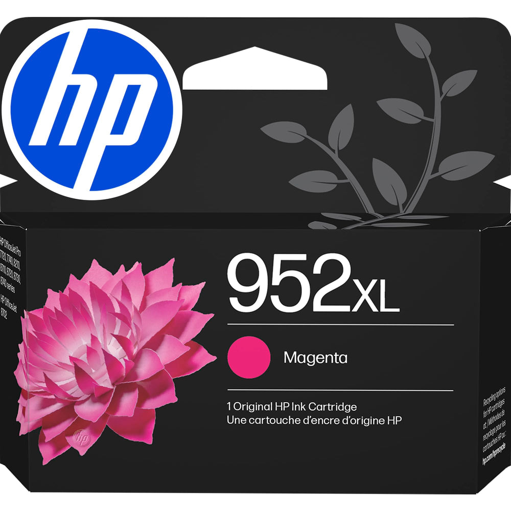HP 952XL magenta front packaging showing model and benefit of reliable color