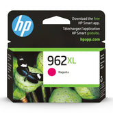 HP 962XL magenta cartridge front view showing brand and clear fit benefit
