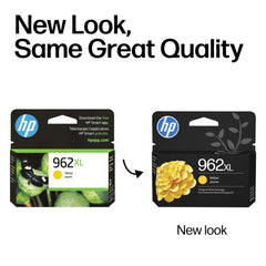 HP 962XL yellow cartridge chip close-up showing authentic HP connectivity