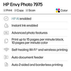HP Envy Photo 7975 color touchscreen displaying easy menu navigation