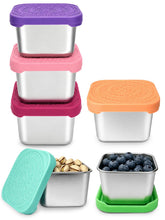 HTEVW front view pack showing six containers and colorful lids for organized snacks