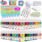 HTVRONT front packaging showing 32 vibrant dye bottles and included tools for easy crafting