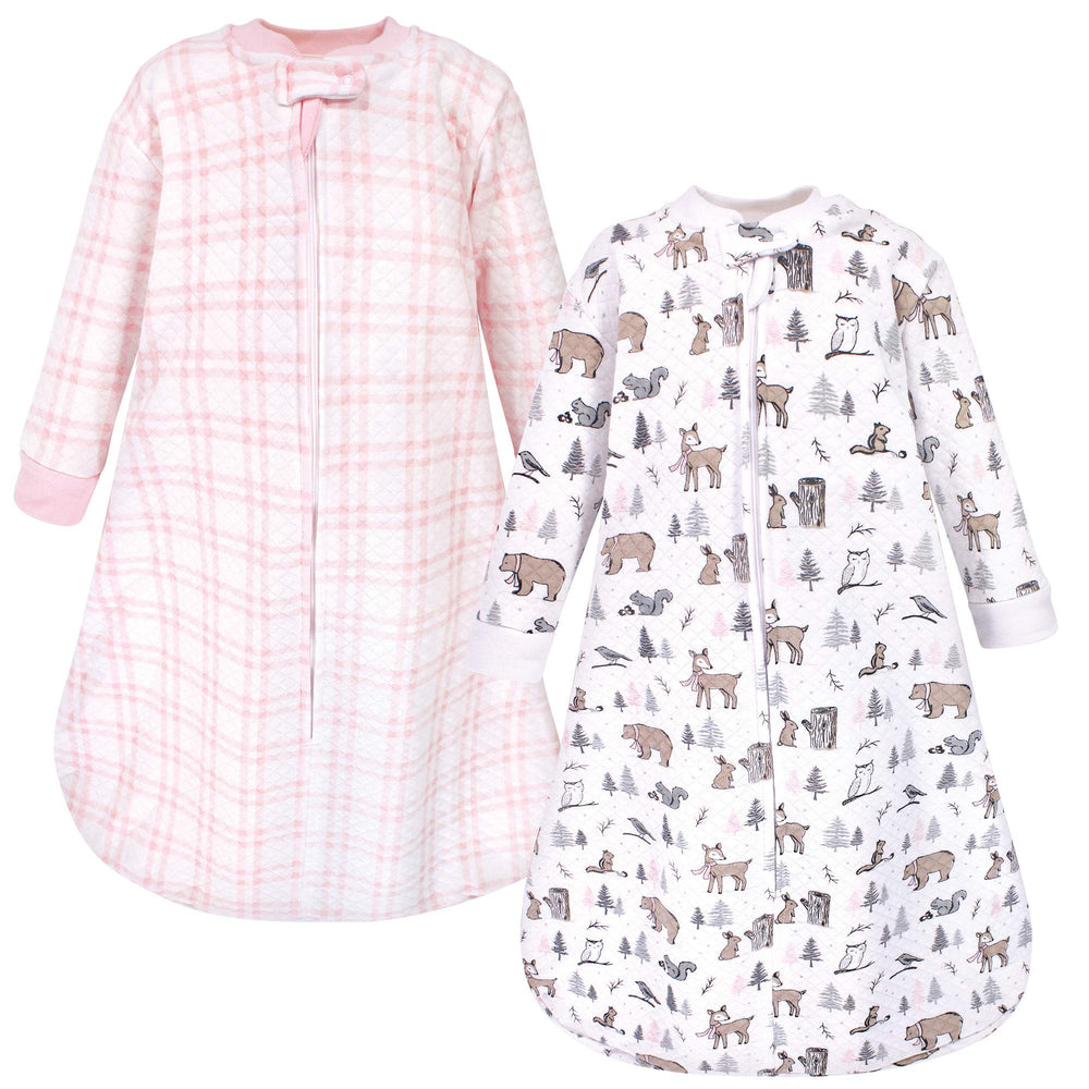 Hudson Baby front view of two-pack wearable blankets showing Winter Forest print and cozy coverage