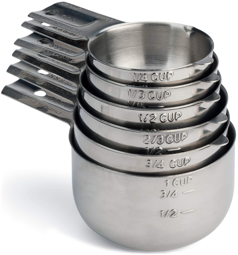 Hudson Essentials measuring cups front view showing the complete six-piece set and durability benefit