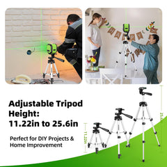 Huepar aluminum tripod fully extended demonstrating stable height adjustment benefit