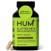 HUM Flatter Me Plus front packaging showing bottle and label, trustworthy digestive support