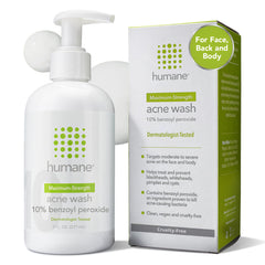 humane bottle front view showing label and acne wash benefits