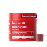 HumanN front packaging showing SuperBeets tub and serving count benefits convenience