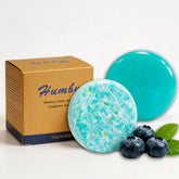 Humby front packaging showing blueberry shampoo bar and benefits