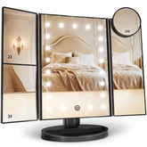 HUONUL front view of trifold vanity mirror showing sleek finish and large central panel for clear application