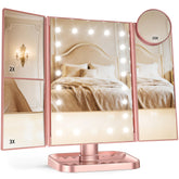 HUONUL front view of trifold mirror showing clear face coverage and bright lighting benefit