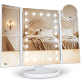 HUONUL front view showing full trifold mirror and even lighting benefit