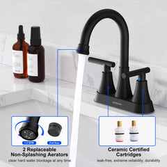 Hurran matte black handle detail displaying 90-degree levers and ceramic cartridges