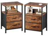 Huuger nightstand front view showing two drawers and tidy storage benefit
