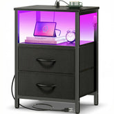 Huuger nightstand front view showing drawers and clean silhouette for tidy bedside
